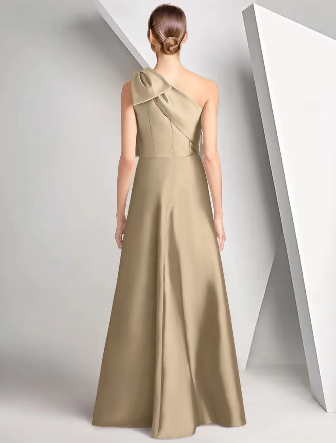 Mermaid Satin Prom Dresses for Women One Shoulder Long Ball Gown Bownet Floor Length Formal Evening Dress