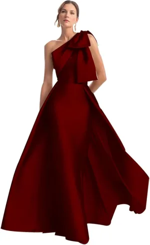 Mermaid Satin Prom Dresses for Women One Shoulder Long Ball Gown Bownet Floor Length Formal Evening Dress