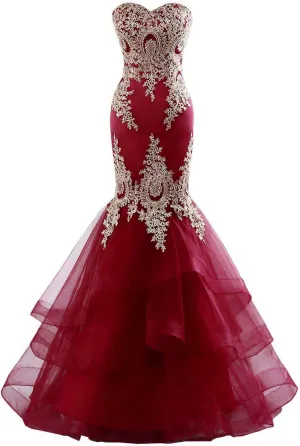 Mermaid Tulle Prom Dresses for Women 2025 Long Lace Appliques Sweetheart Formal Dress Wedding Evening Party Gowns
