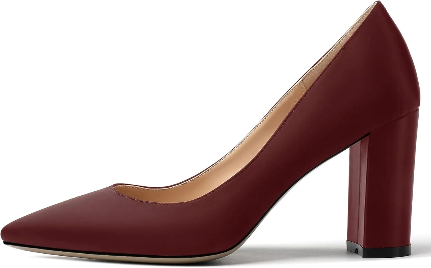 MERRORI Women's Dress Satin Pointed Toe Slip On Elegant Evening Chunky High Heel Pumps Shoes 3.3 Inch