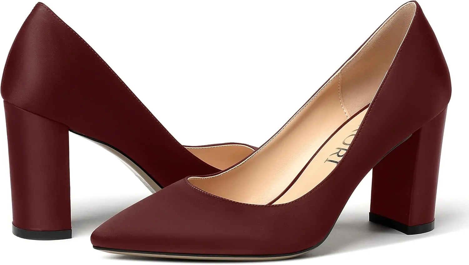 MERRORI Women's Dress Satin Pointed Toe Slip On Elegant Evening Chunky High Heel Pumps Shoes 3.3 Inch