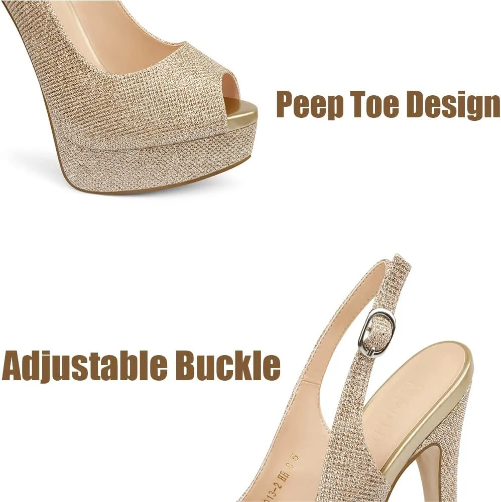 MERUMOTE Women's Platform Stiletto Heels Shoes Peep Toe Pumps 6 inch Heels for Dress Wedding Party