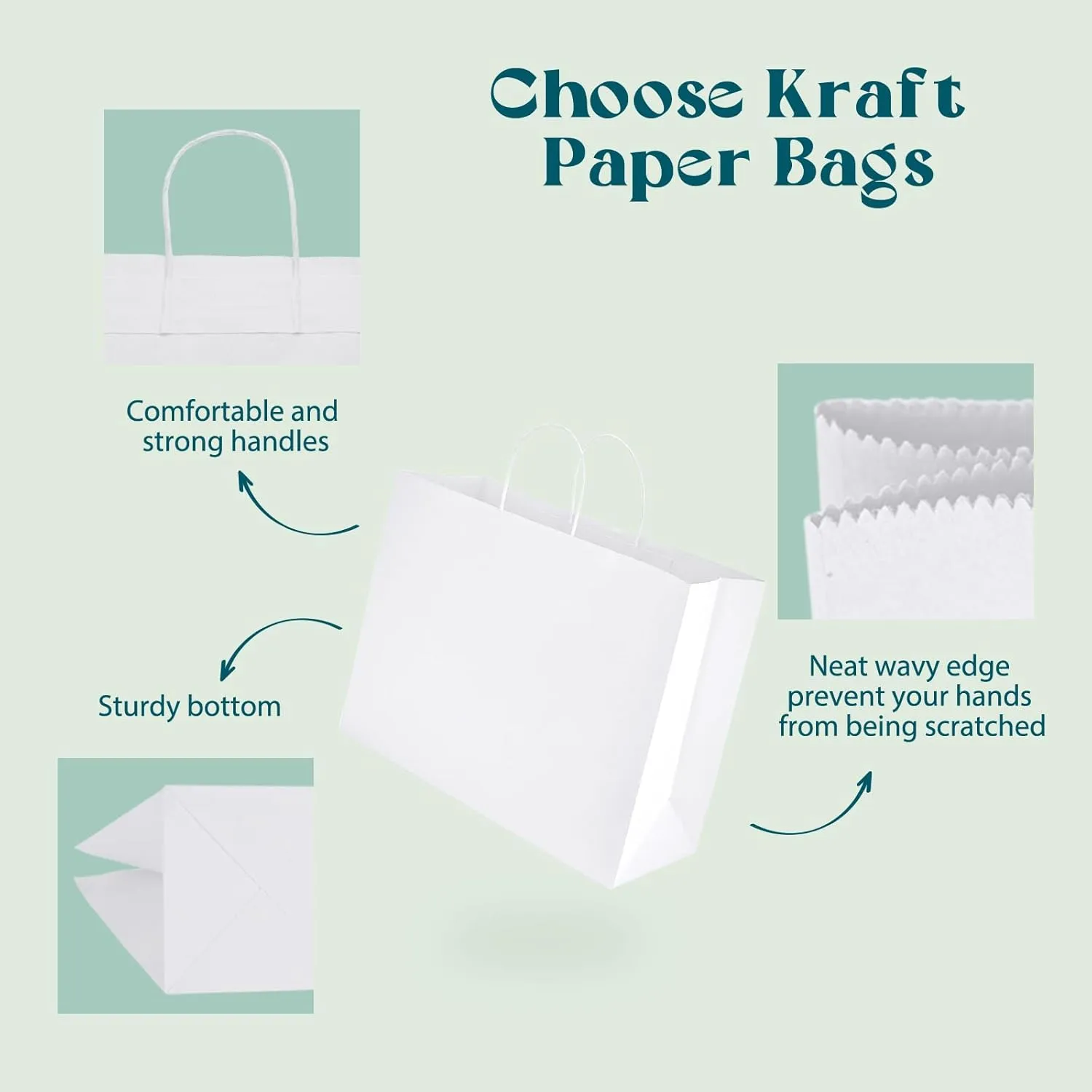 MESHA White Large Paper Bags 16x6x12 Inch 100 Pack Kraft Shopping Gift Bags with Handles Bulk for Small Business, Party, Recycled