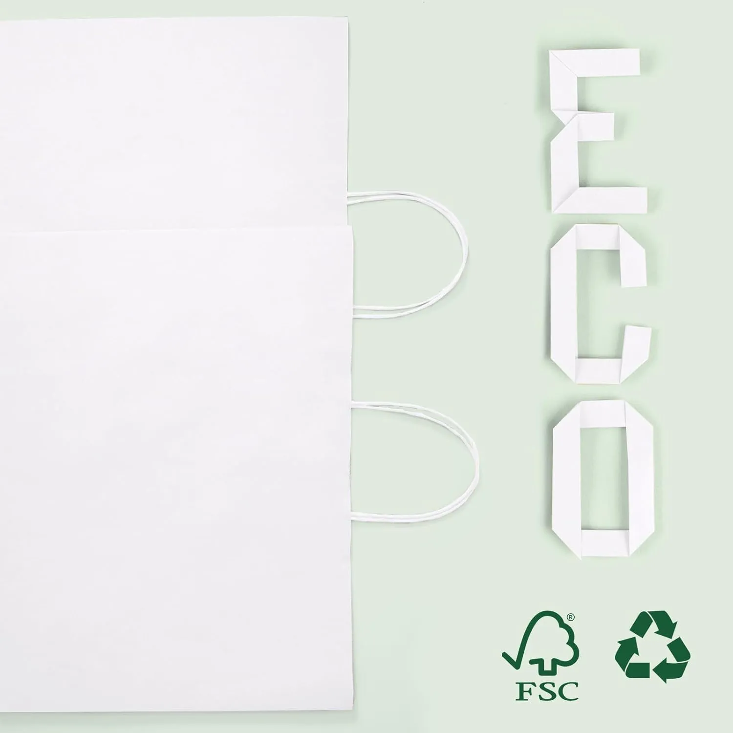 MESHA White Large Paper Bags 16x6x12 Inch 100 Pack Kraft Shopping Gift Bags with Handles Bulk for Small Business, Party, Recycled