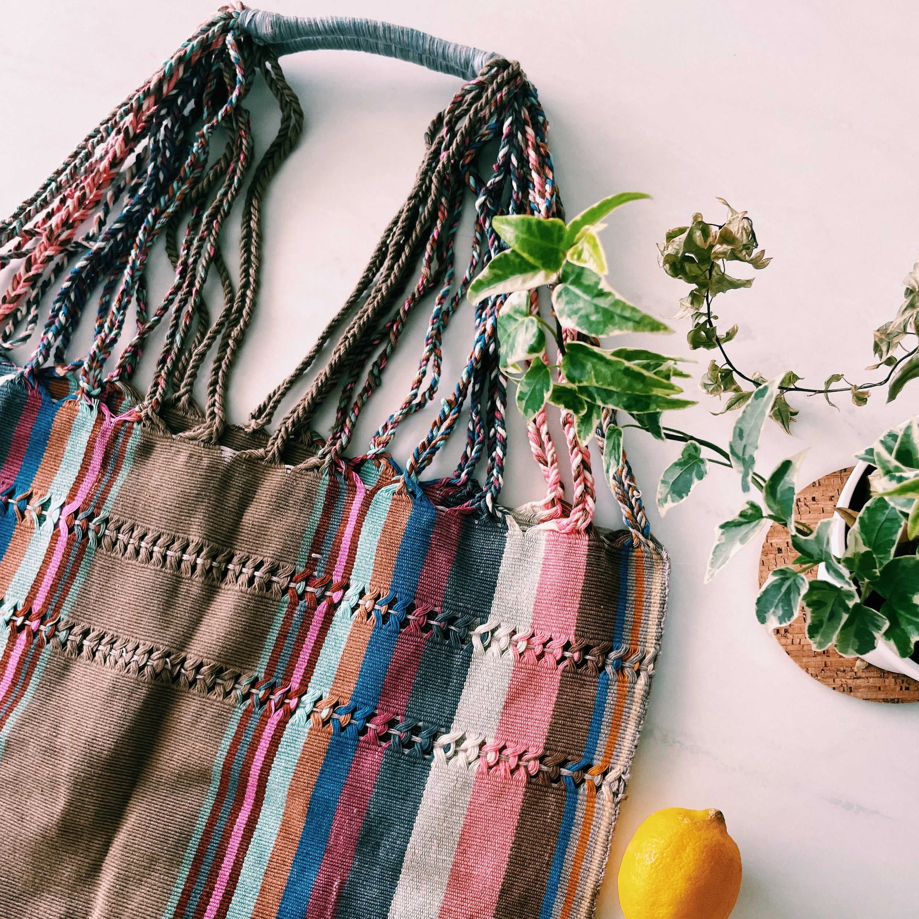 Mexican Cotton Loom Market Bag 16 x 14 in