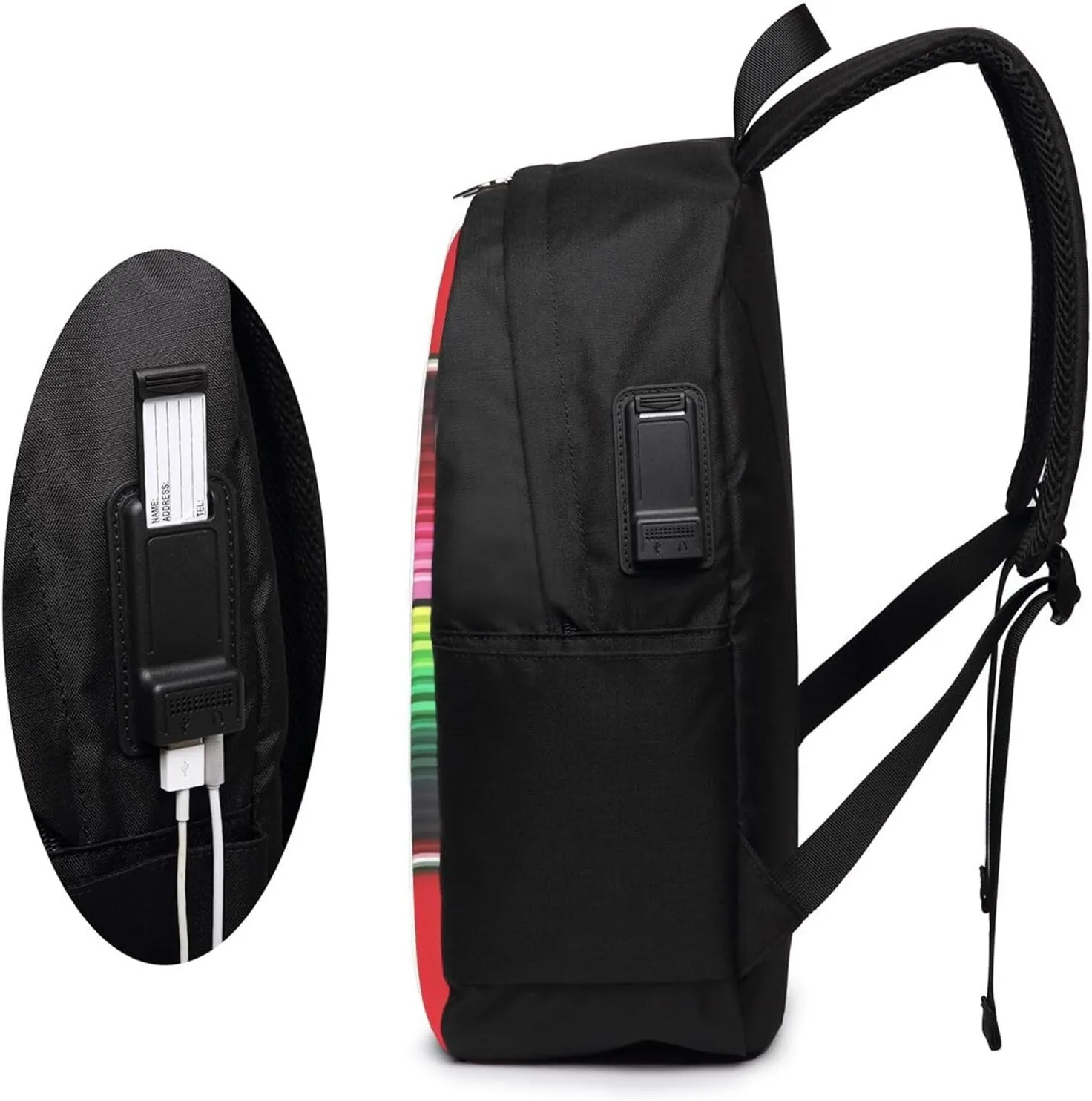Mexican Red Green Stripes Laptop Backpacks Travel Backpack Casual Business Daypack Sport Rucksack Computer Bag Fits up to 17 Inch Notebook with USB Port