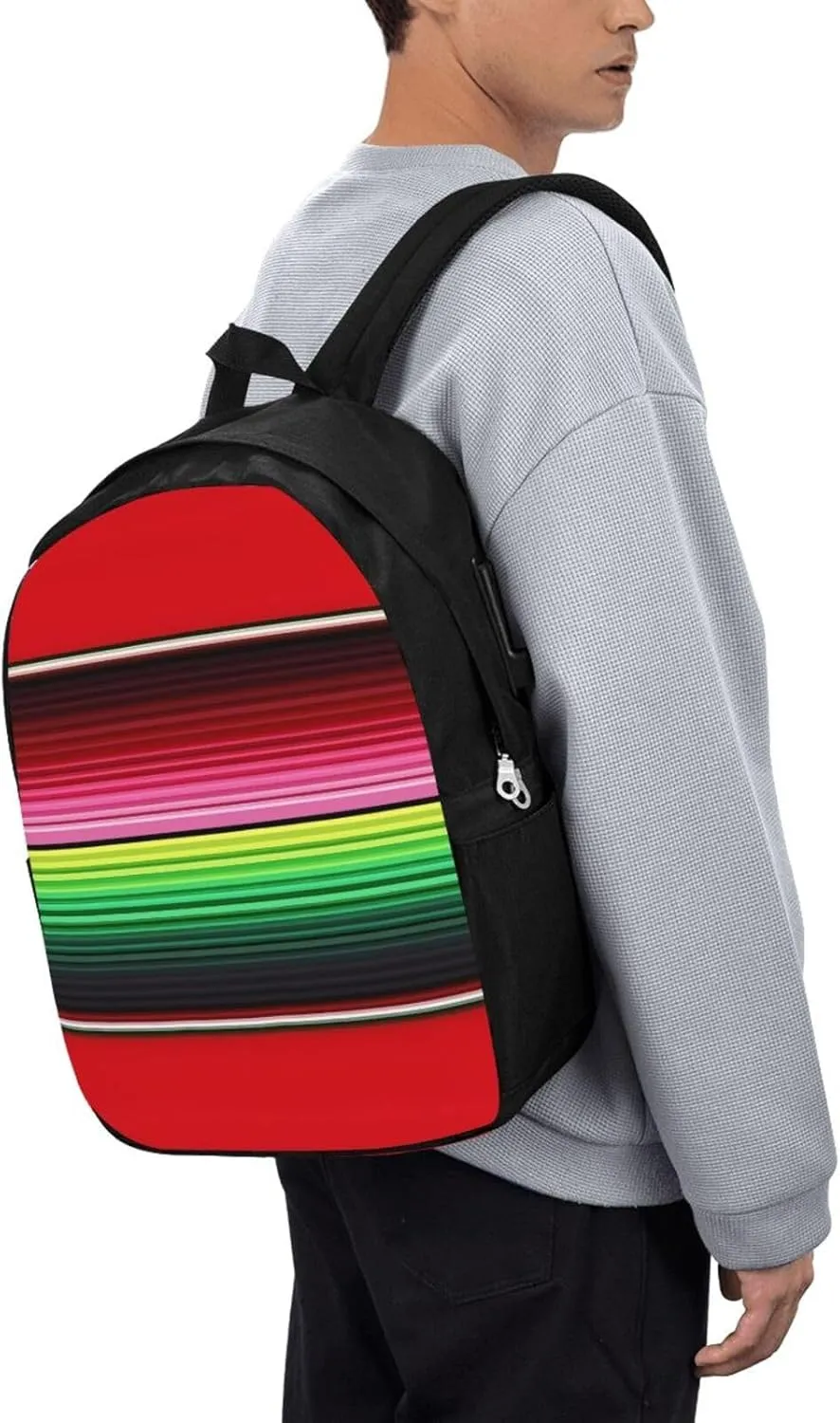 Mexican Red Green Stripes Laptop Backpacks Travel Backpack Casual Business Daypack Sport Rucksack Computer Bag Fits up to 17 Inch Notebook with USB Port