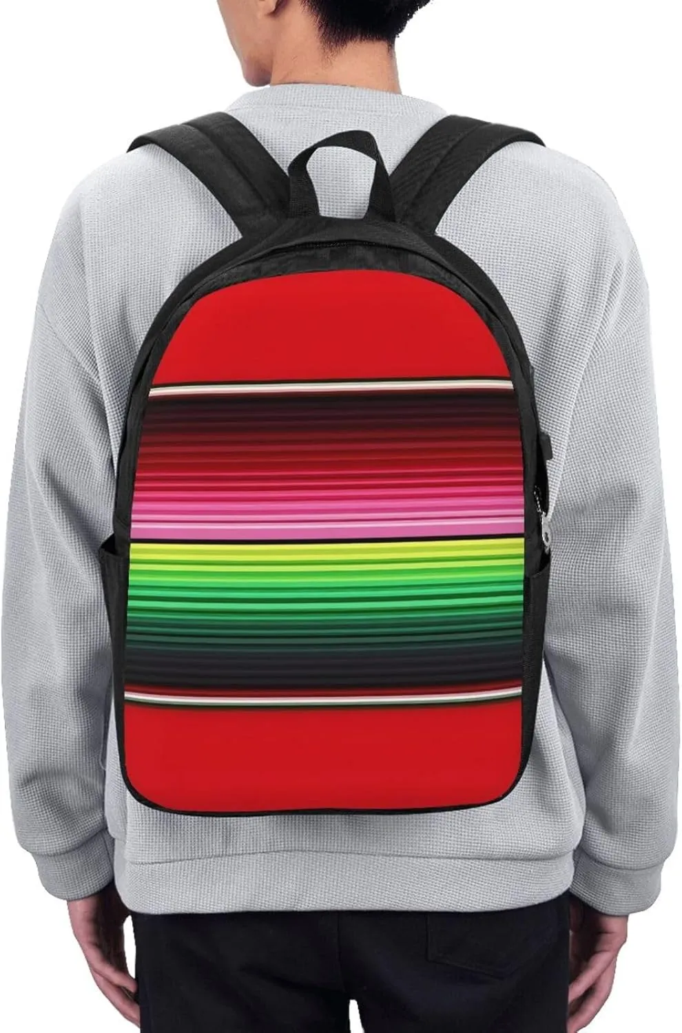 Mexican Red Green Stripes Laptop Backpacks Travel Backpack Casual Business Daypack Sport Rucksack Computer Bag Fits up to 17 Inch Notebook with USB Port