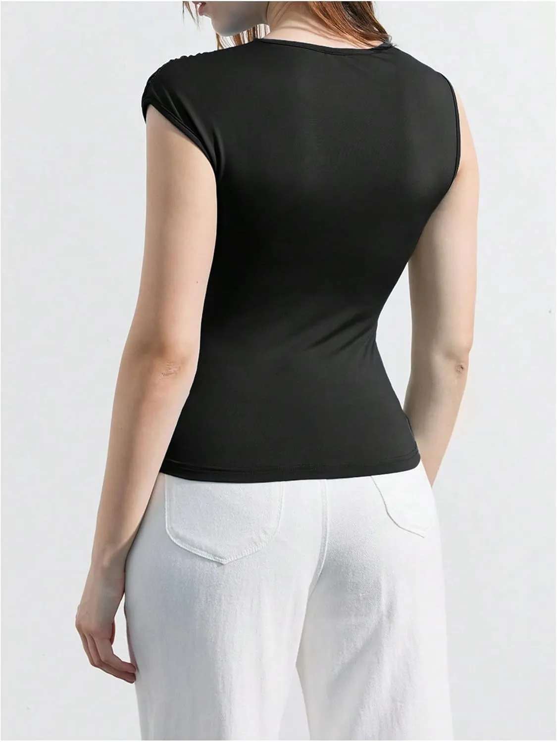 Milumia Women's Asymmetrical Tank Tops Ruched Sleeveless Shirts