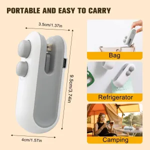 Mini Bag Sealer, 2 in 1 Usb Rechargeable Chip Bag Sealer Heat Seal, Portable Handheld Rechargeable Vacuum Food Sealer Bag Sealing Machine(WHITE)