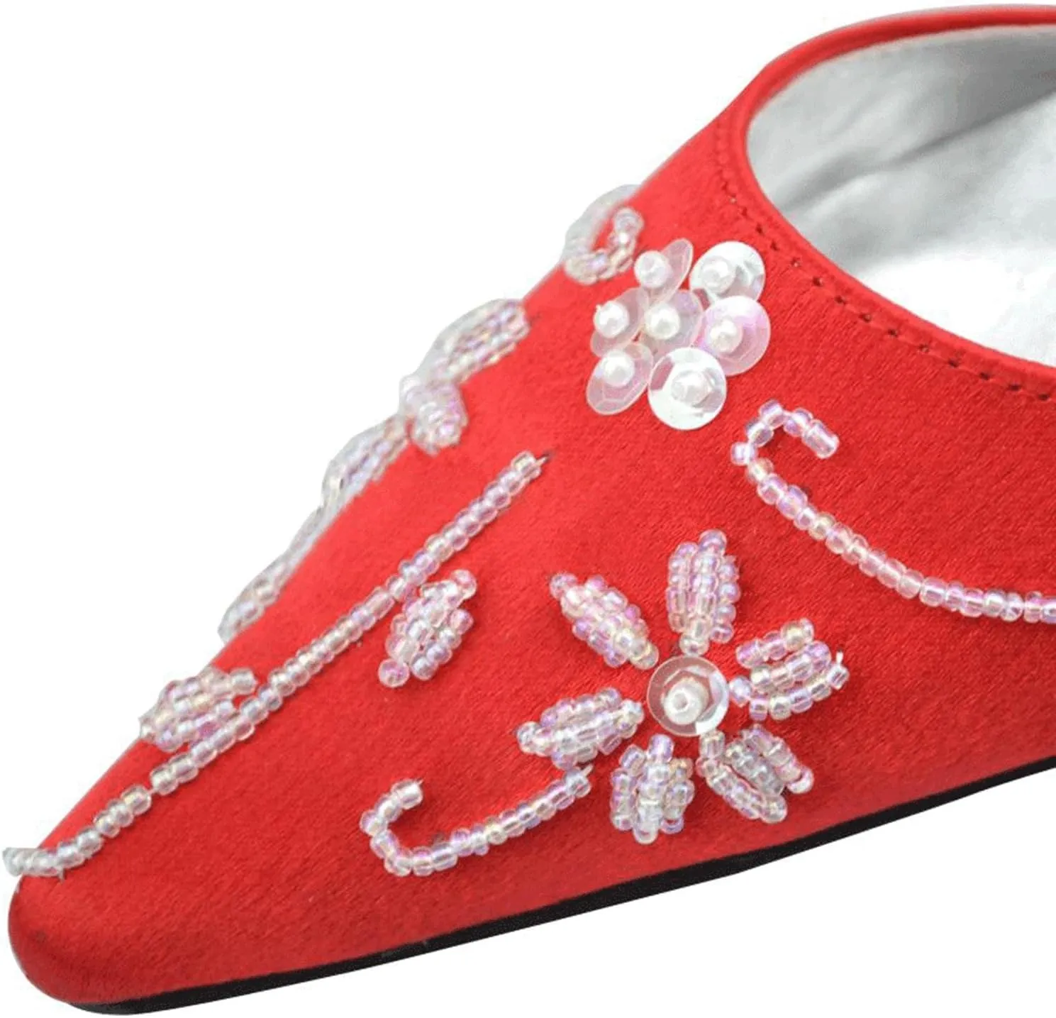 Minishion Girls Womens Beading Slip-on Satin Bridal Wedding Evening Pumps