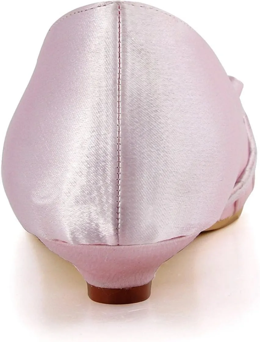 Minishion GYMZ683 Womens Peep Toe Satin Evening Party Prom Bridal Wedding Shoes Pumps Sandals Flatfs