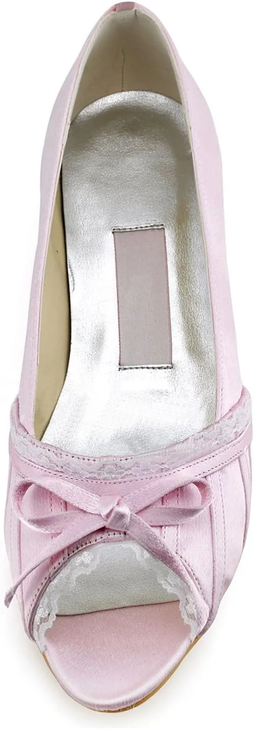 Minishion GYMZ683 Womens Peep Toe Satin Evening Party Prom Bridal Wedding Shoes Pumps Sandals Flatfs