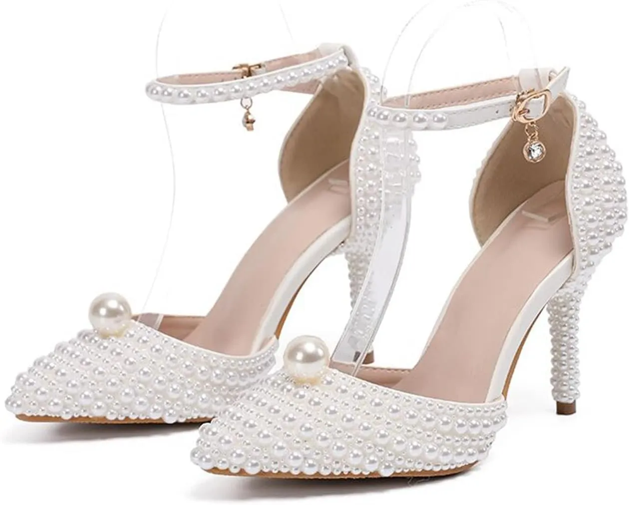 Minishion High Heel Wedding Shoes Studded Pearl Decoration Evening Pumps