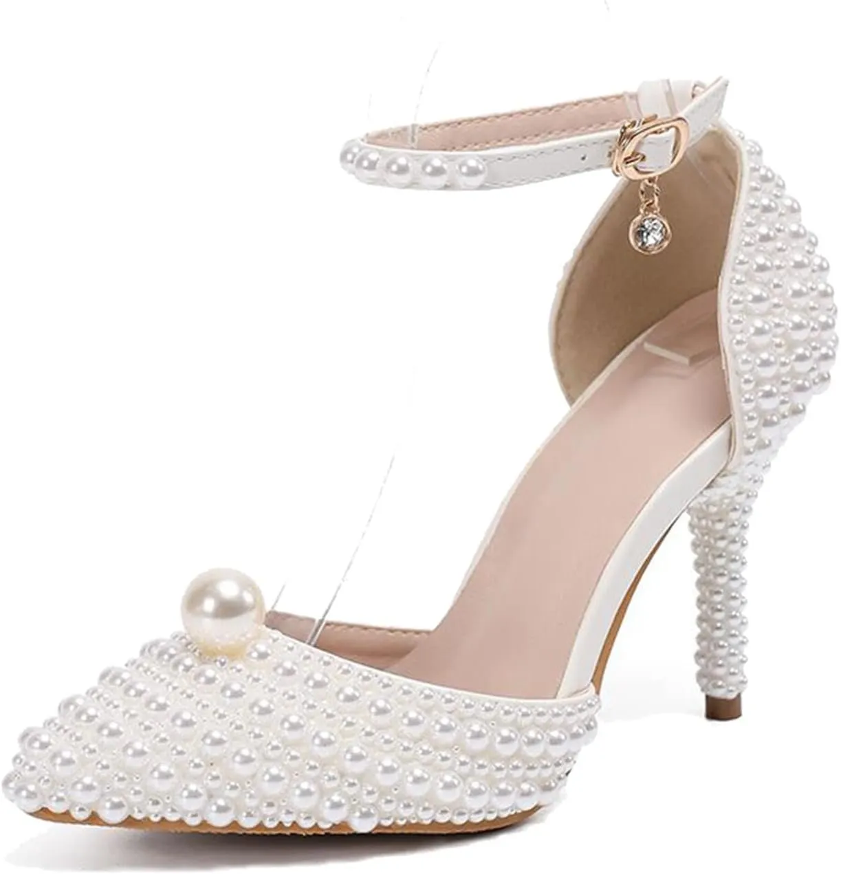 Minishion High Heel Wedding Shoes Studded Pearl Decoration Evening Pumps