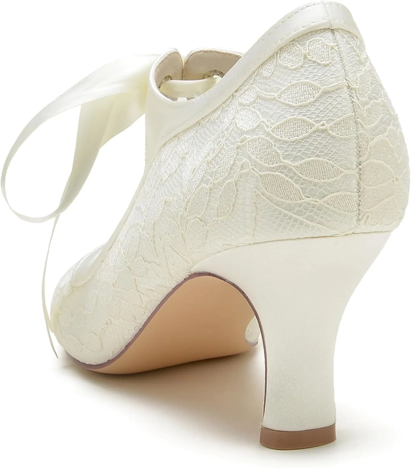 Minishion Ladies Dressy Shoes for Wedding Mary Jane Round Toe Evening Formal Pumps with Ribbon BR111