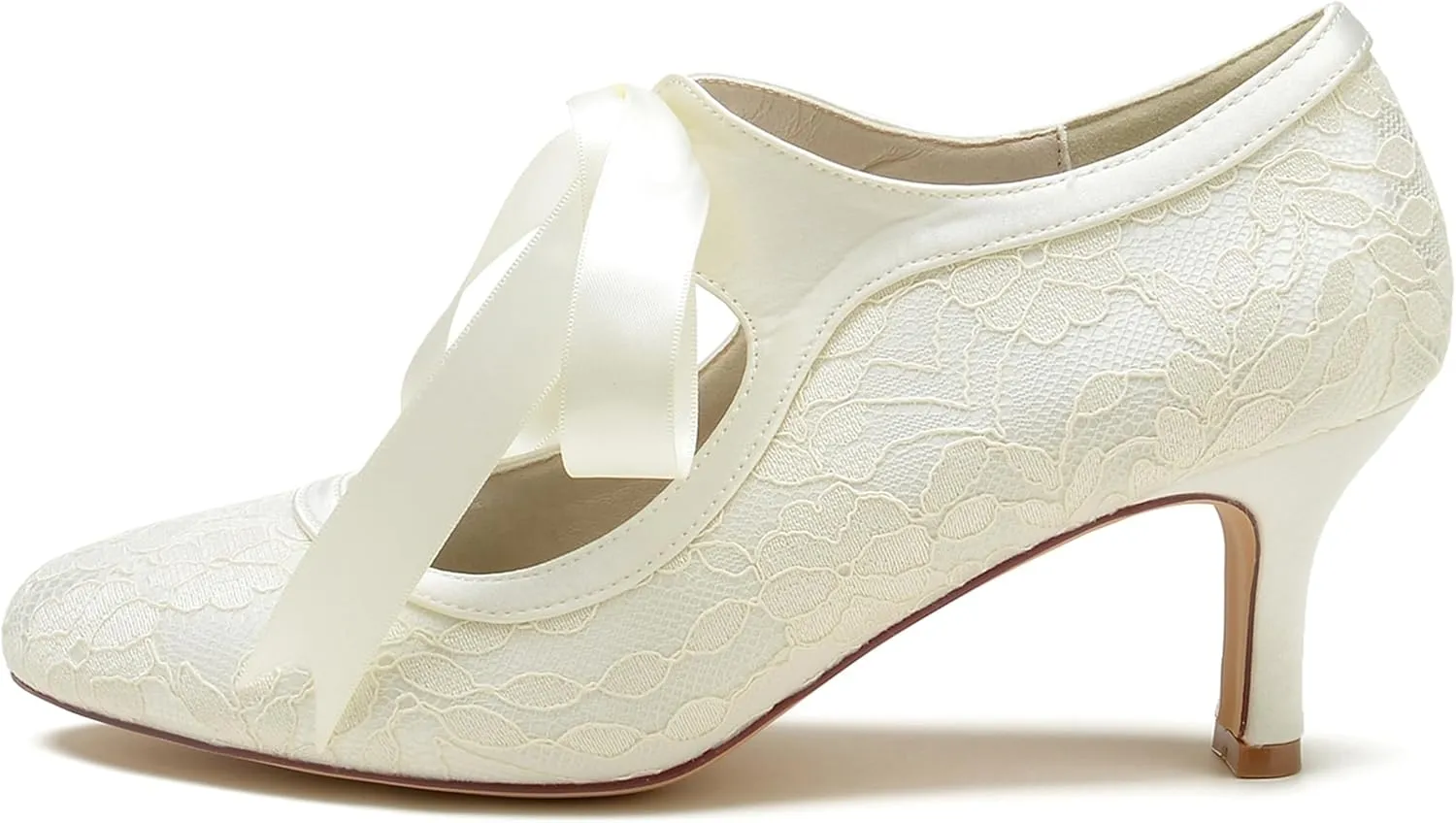 Minishion Ladies Dressy Shoes for Wedding Mary Jane Round Toe Evening Formal Pumps with Ribbon BR111