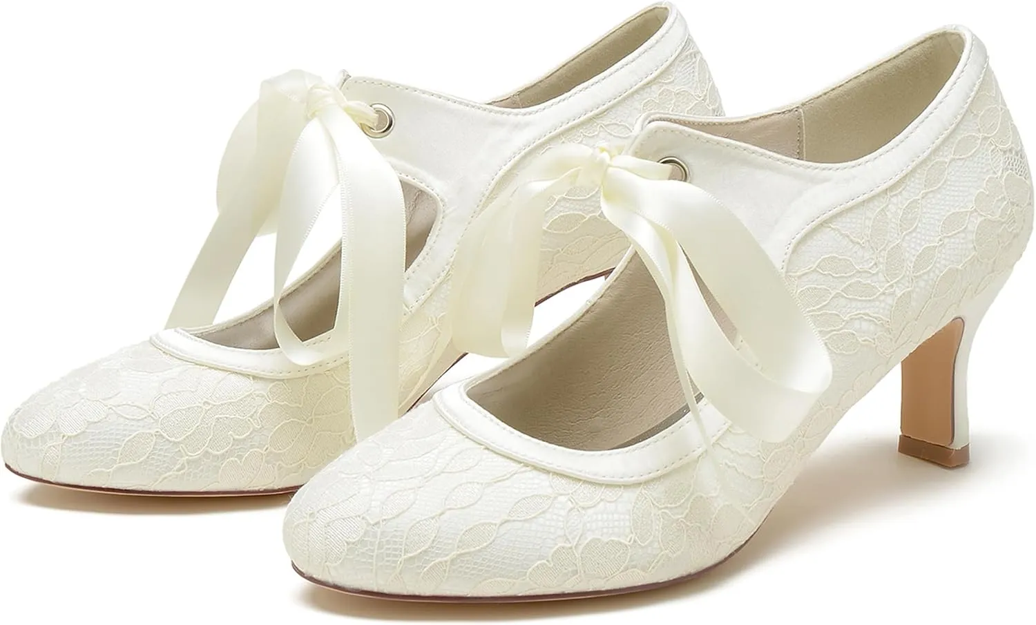 Minishion Ladies Dressy Shoes for Wedding Mary Jane Round Toe Evening Formal Pumps with Ribbon BR111