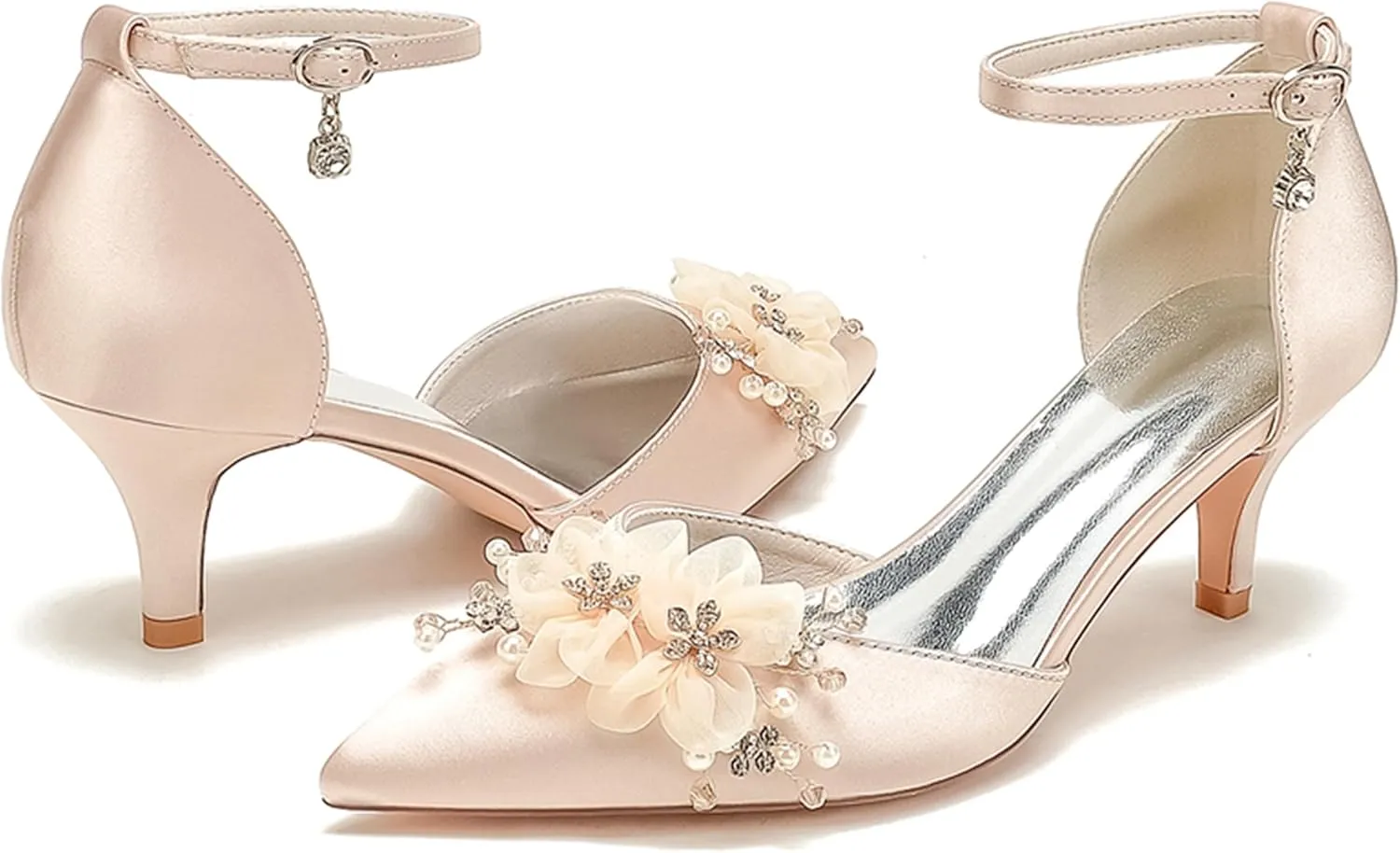 Minishion Party Wear Shoes for Women Low Heel Bridal Wedding Pumps with Flower MS315