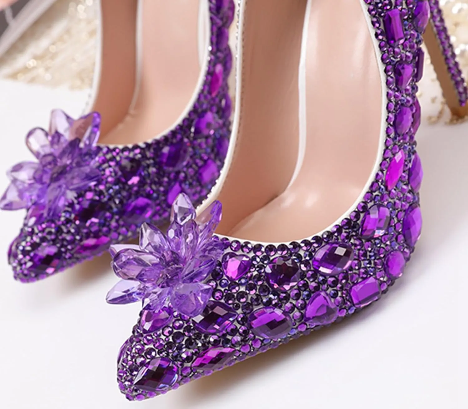 Minishion Rhinestone Wedding Shoes for Women Slip on Party Evening Pumps