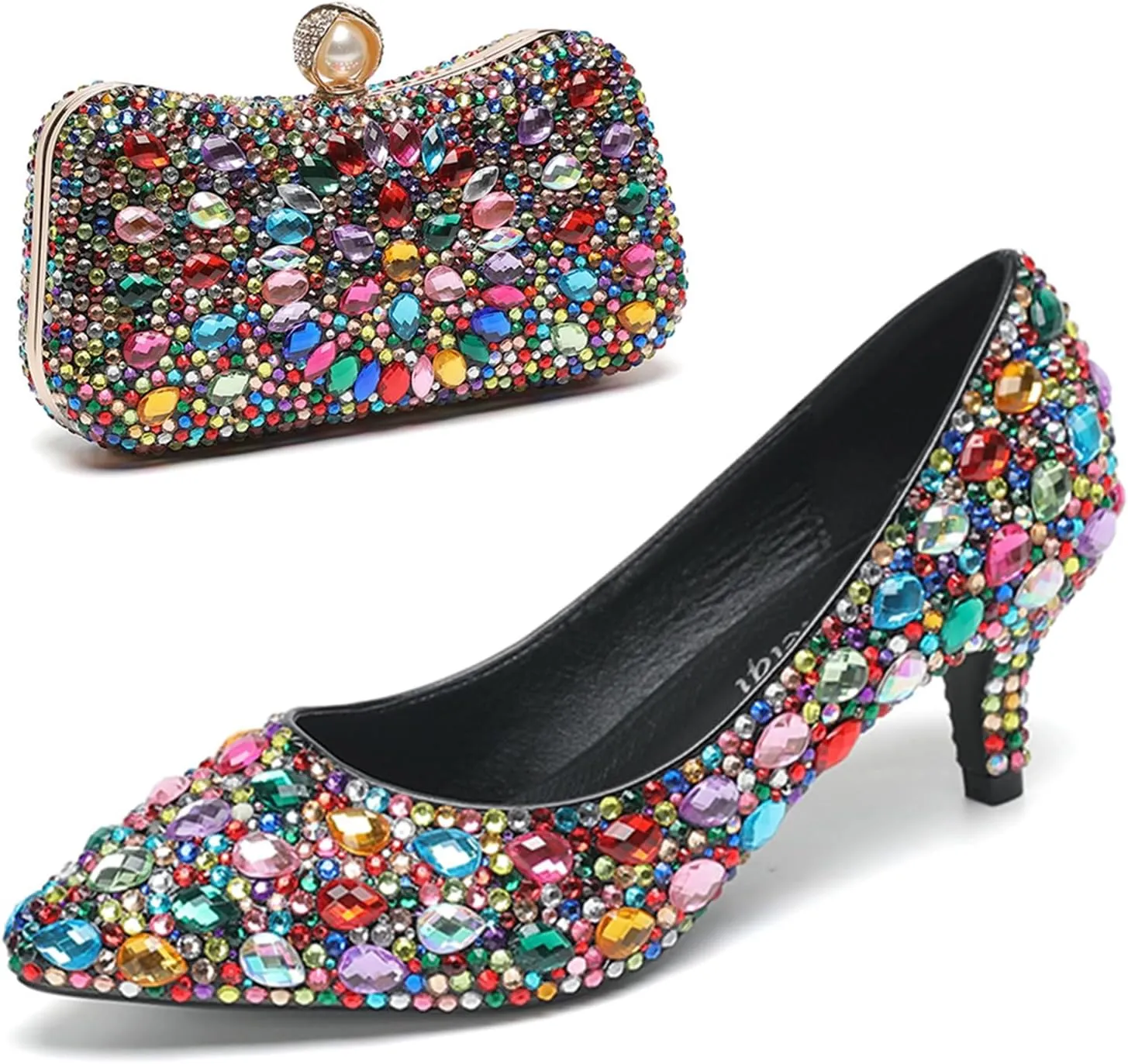 Minishion Rhinestone Wedding Shoes for Women Slip on Party Evening Pumps