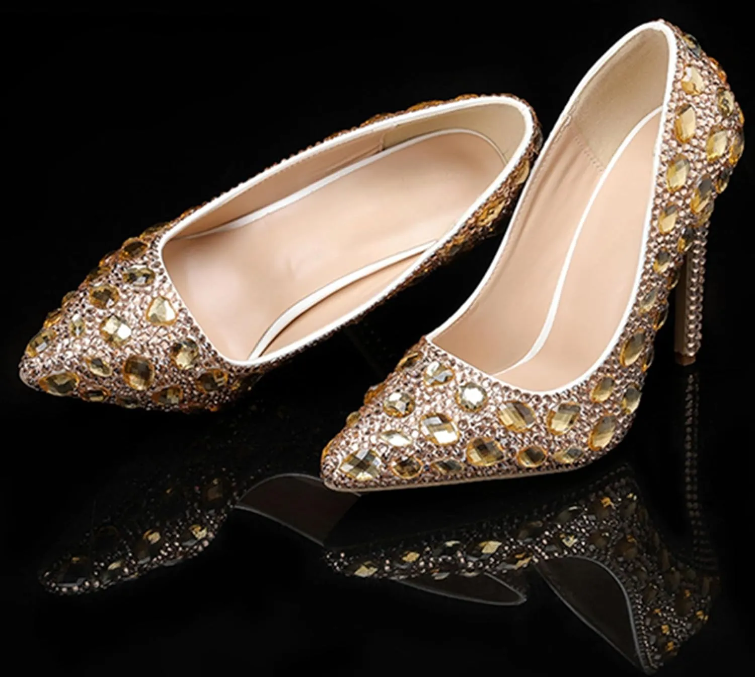 Minishion Rhinestone Wedding Shoes for Women Slip on Party Evening Pumps