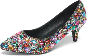 Minishion Rhinestone Wedding Shoes for Women Slip on Party Evening Pumps