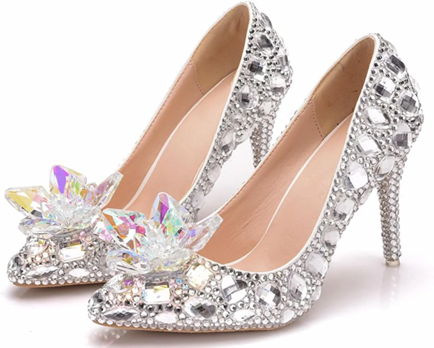 Minishion Rhinestone Wedding Shoes for Women Slip on Party Evening Pumps