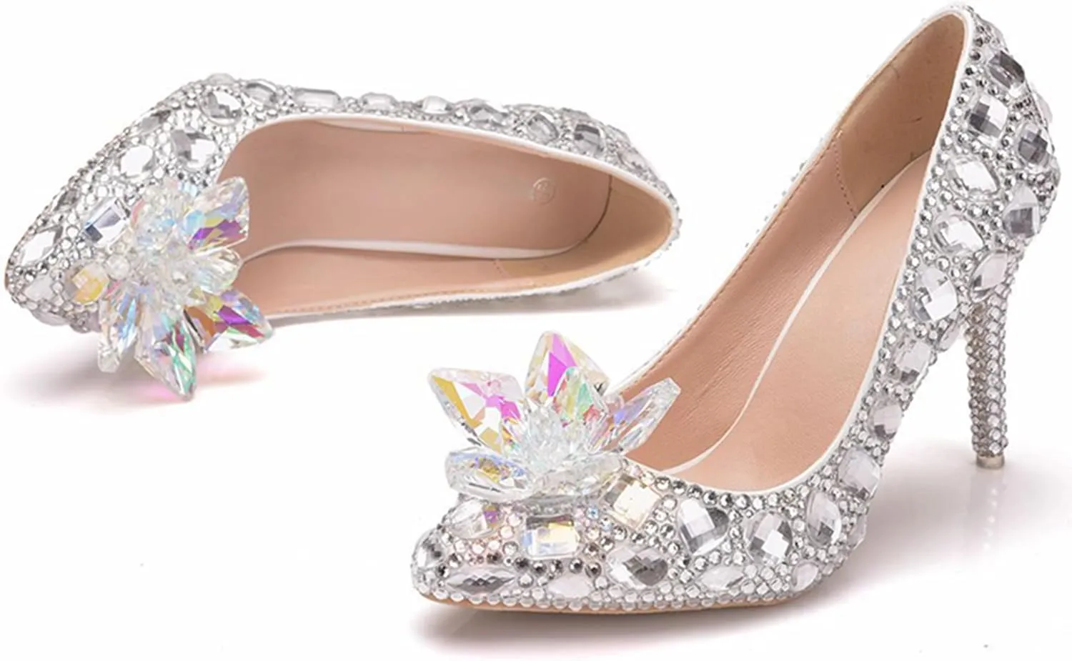 Minishion Rhinestone Wedding Shoes for Women Slip on Party Evening Pumps