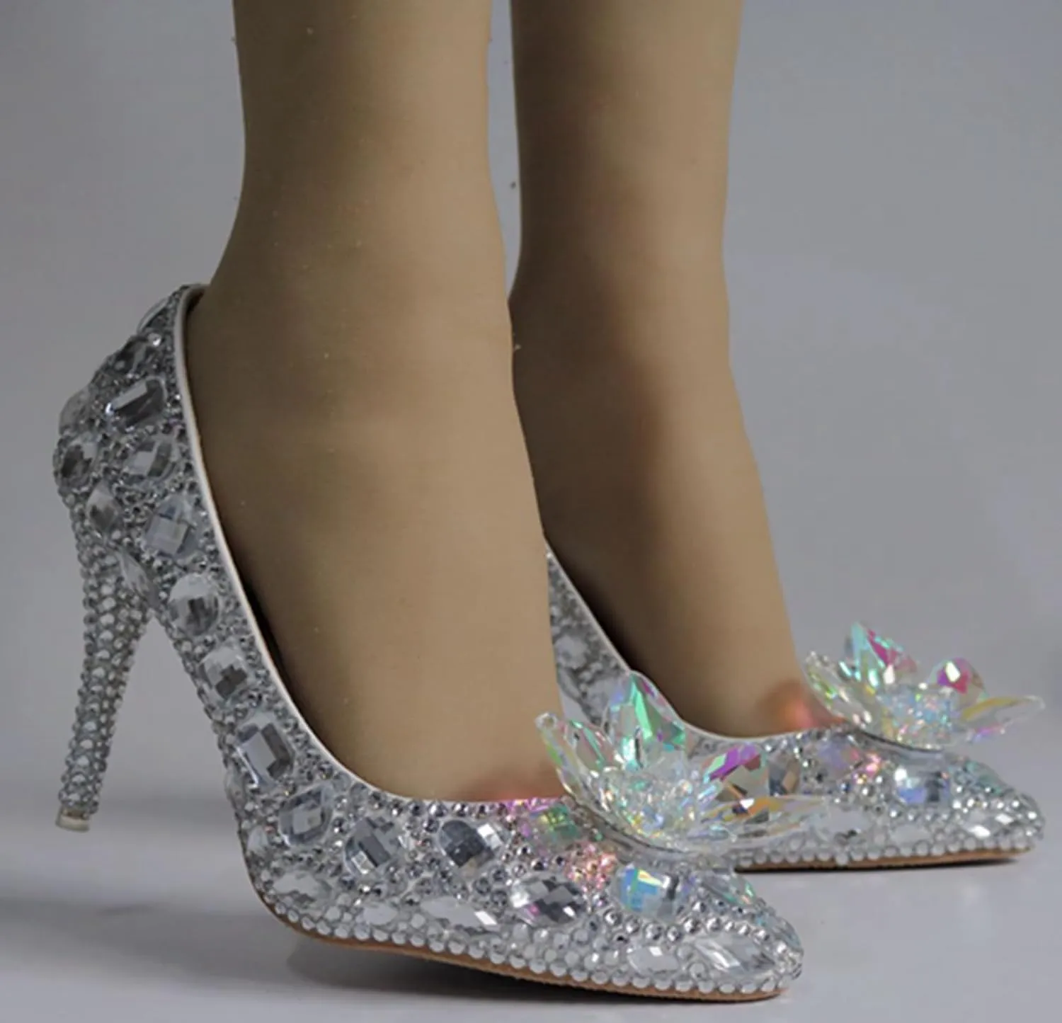 Minishion Rhinestone Wedding Shoes for Women Slip on Party Evening Pumps