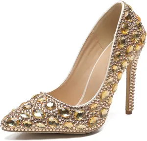 Minishion Rhinestone Wedding Shoes for Women Slip on Party Evening Pumps