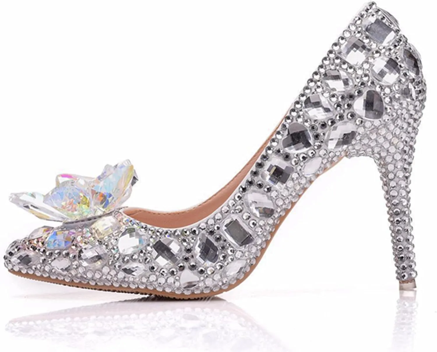Minishion Rhinestone Wedding Shoes for Women Slip on Party Evening Pumps