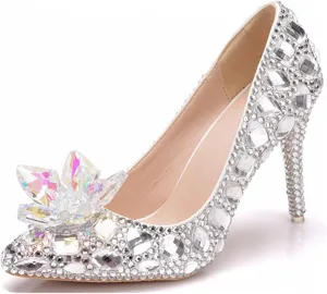 Minishion Rhinestone Wedding Shoes for Women Slip on Party Evening Pumps