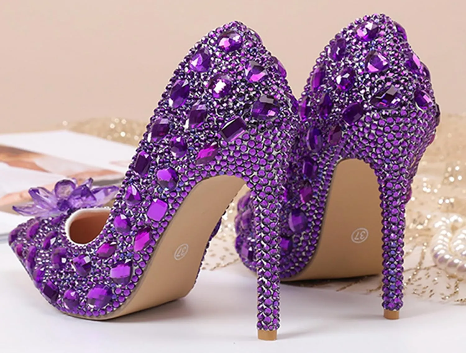 Minishion Rhinestone Wedding Shoes for Women Slip on Party Evening Pumps