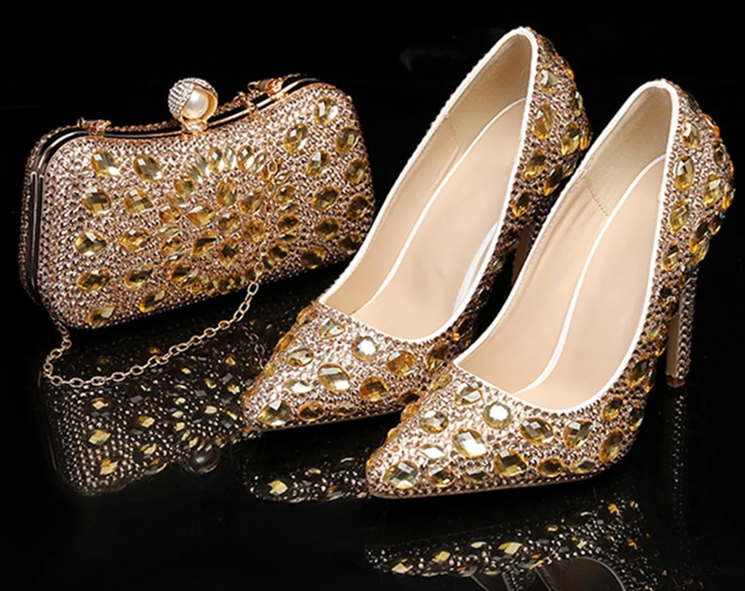 Minishion Rhinestone Wedding Shoes for Women Slip on Party Evening Pumps