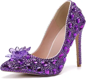Minishion Rhinestone Wedding Shoes for Women Slip on Party Evening Pumps