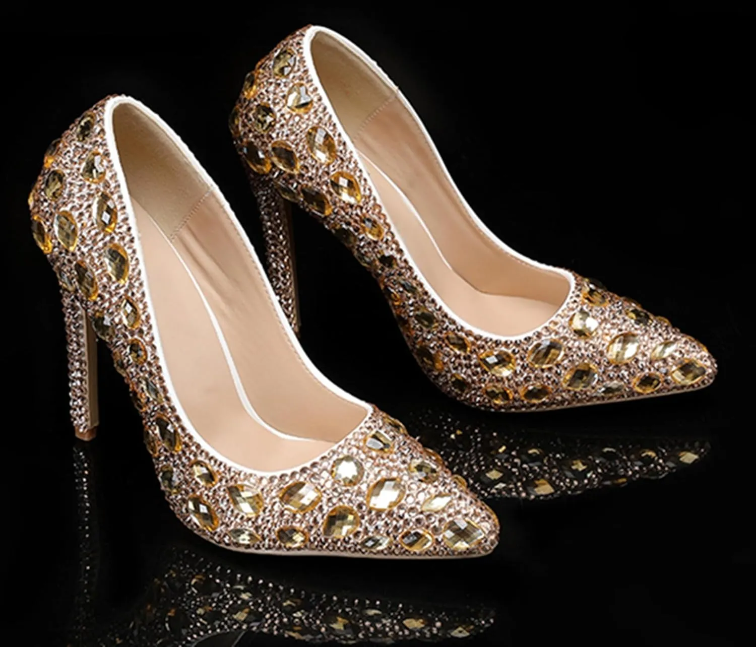 Minishion Rhinestone Wedding Shoes for Women Slip on Party Evening Pumps