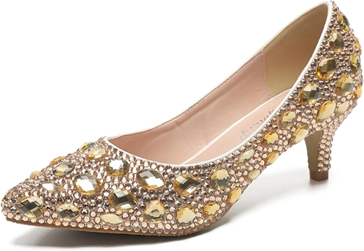 Minishion Rhinestone Wedding Shoes for Women Slip on Party Evening Pumps