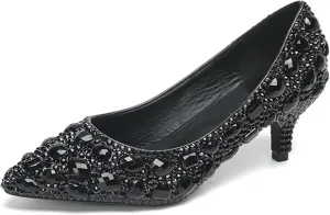 Minishion Rhinestone Wedding Shoes for Women Slip on Party Evening Pumps