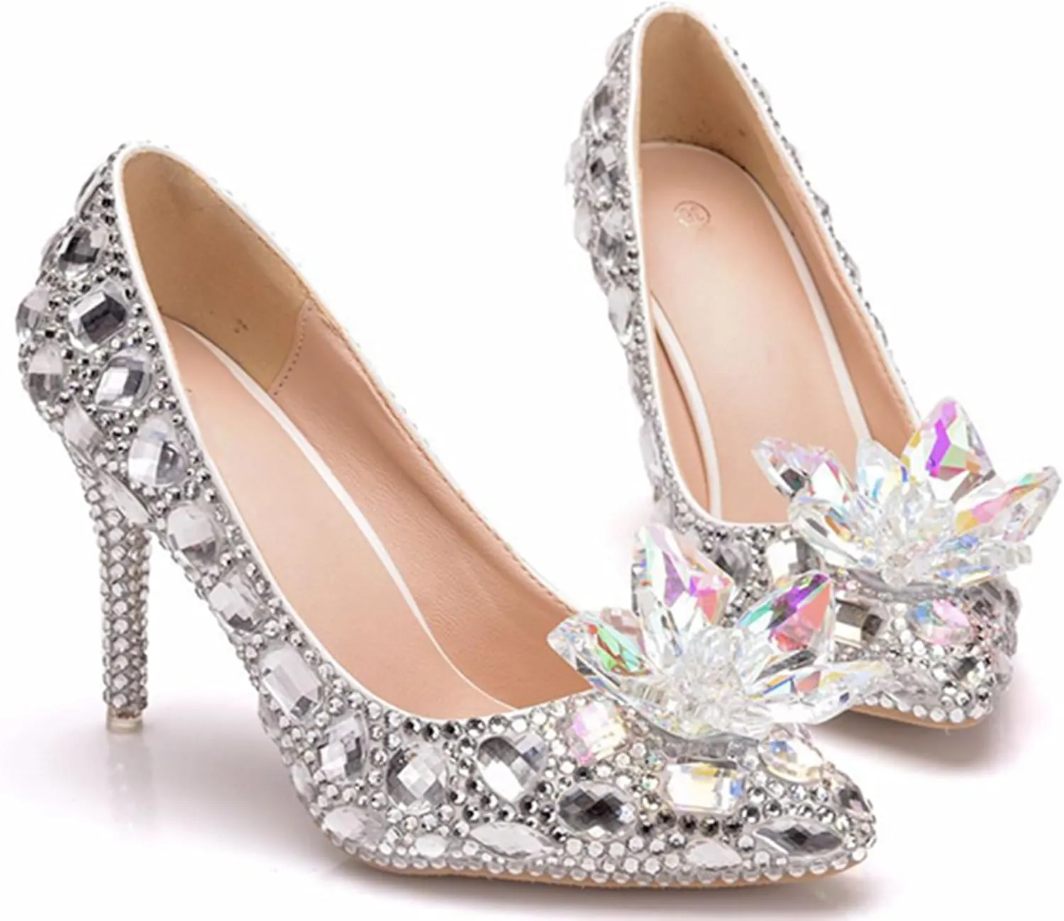 Minishion Rhinestone Wedding Shoes for Women Slip on Party Evening Pumps