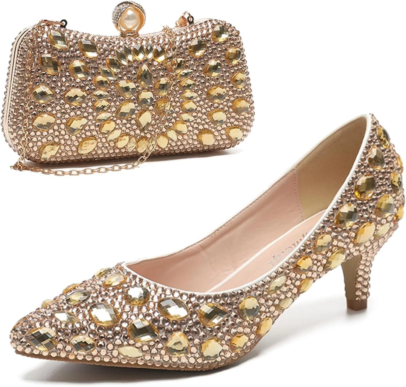 Minishion Rhinestone Wedding Shoes for Women Slip on Party Evening Pumps