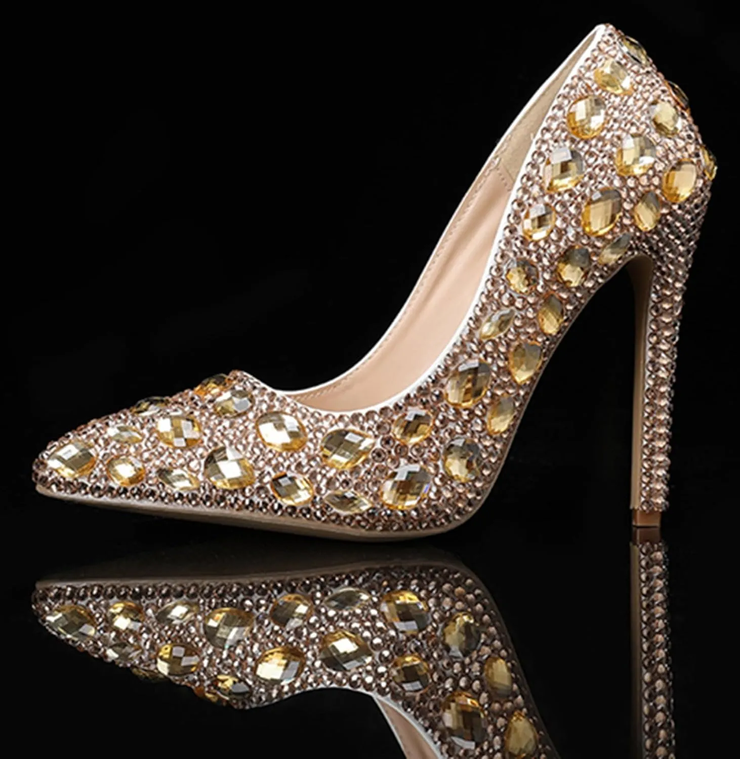 Minishion Rhinestone Wedding Shoes for Women Slip on Party Evening Pumps