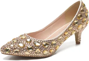 Minishion Rhinestone Wedding Shoes for Women Slip on Party Evening Pumps