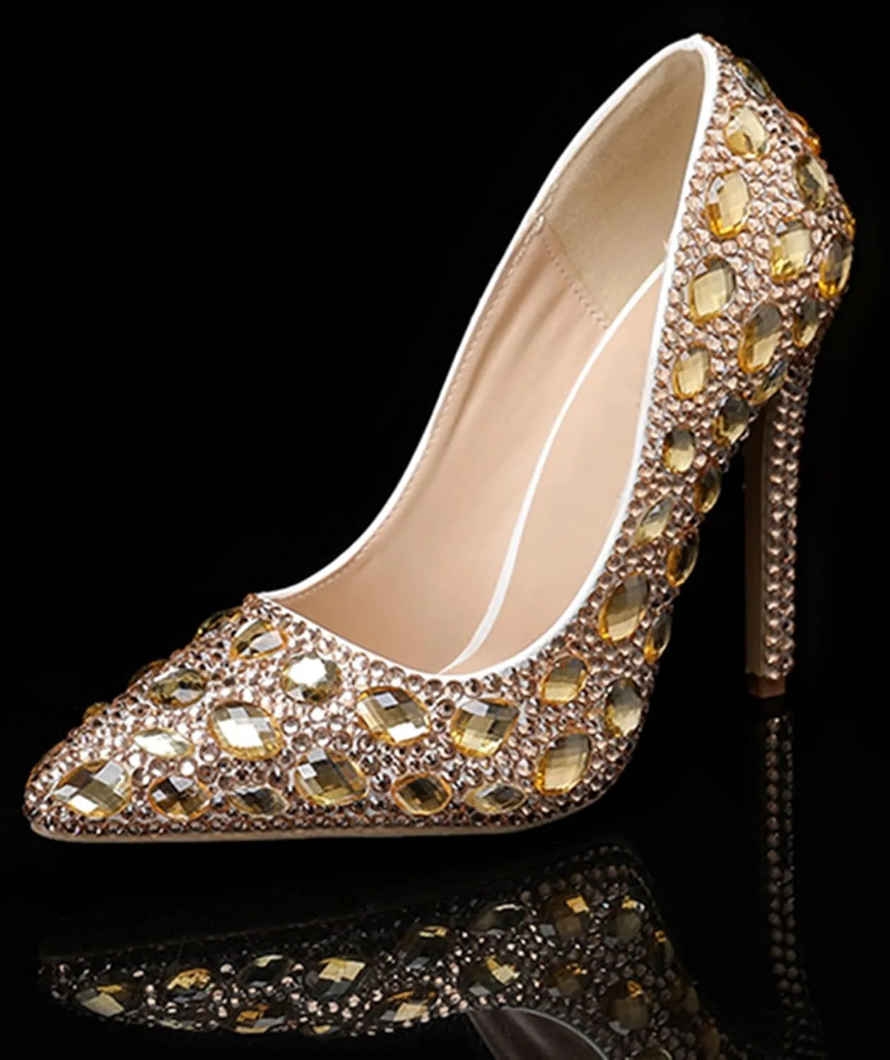 Minishion Rhinestone Wedding Shoes for Women Slip on Party Evening Pumps