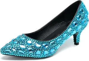Minishion Rhinestone Wedding Shoes for Women Slip on Party Evening Pumps