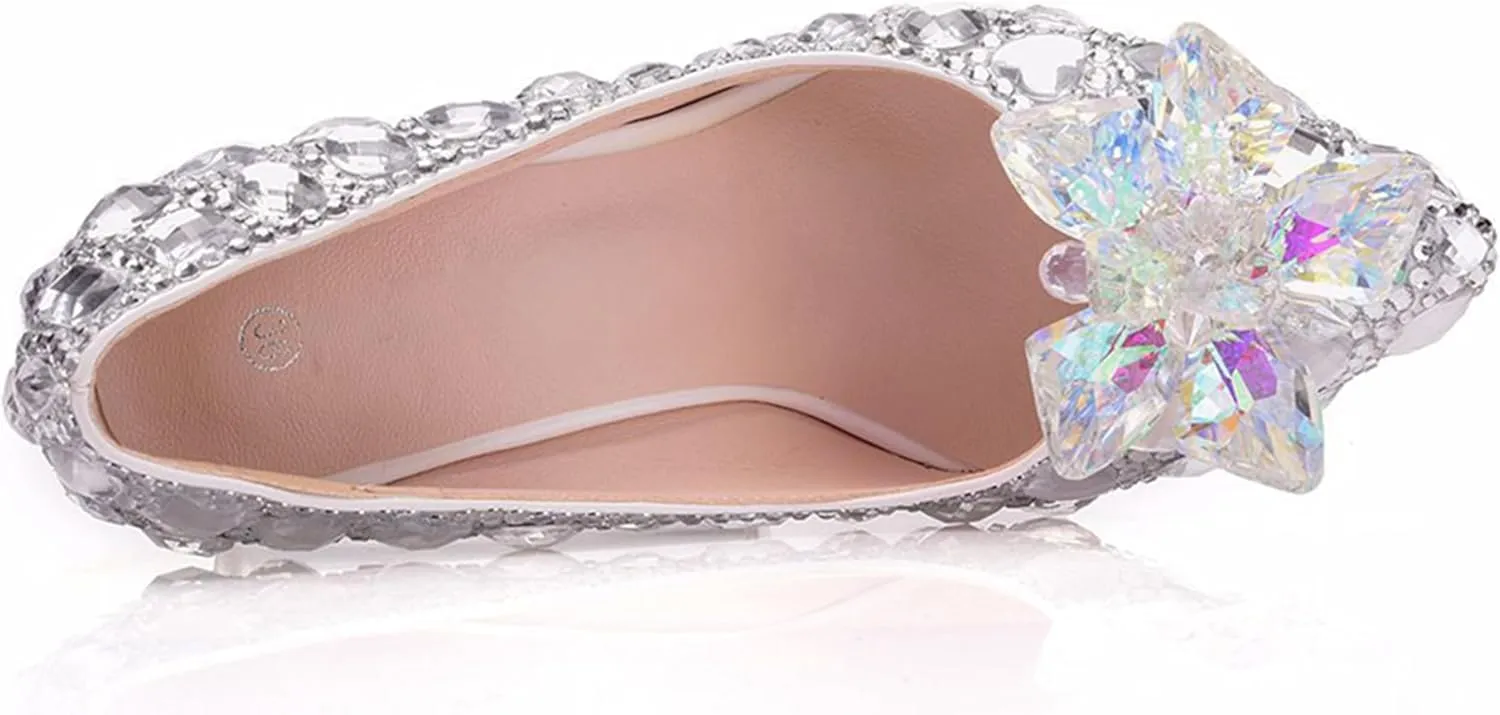 Minishion Rhinestone Wedding Shoes for Women Slip on Party Evening Pumps