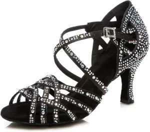 Minishion Women's Rhinestone Dance Shoes Ankle Strap Latin Salsa Dancing Heels