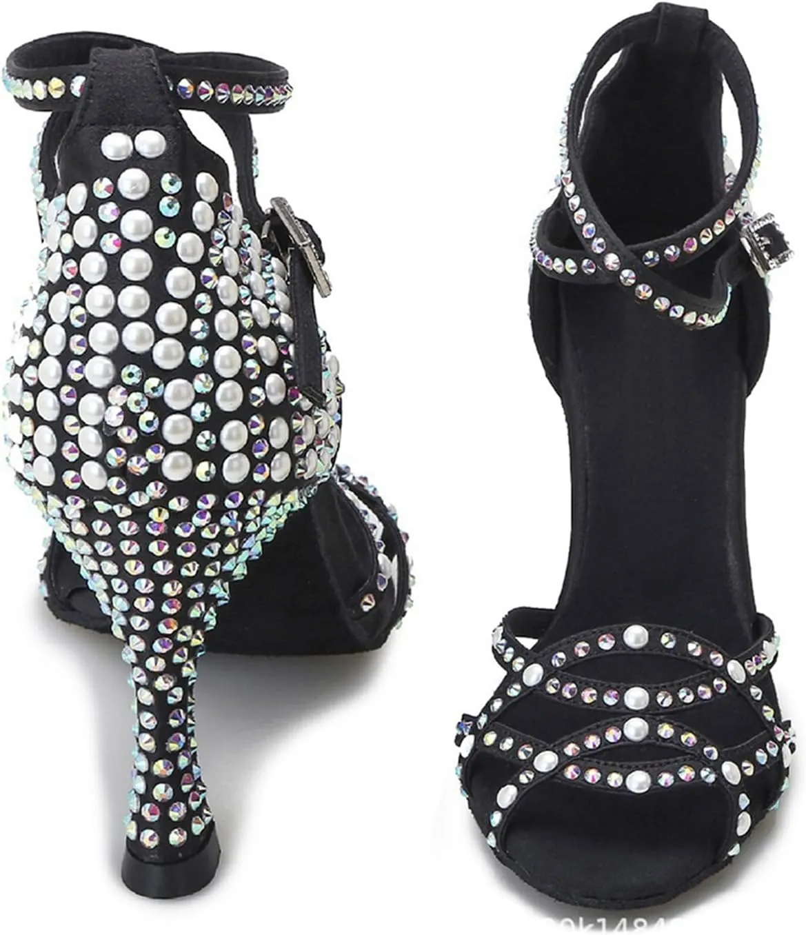 Minishion Women's Rhinestone Dance Shoes Ankle Strap Latin Salsa Dancing Heels