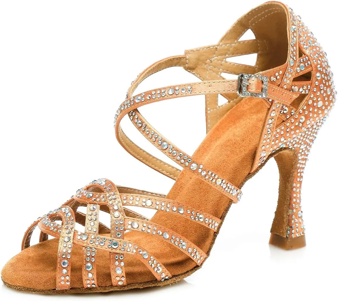 Minishion Women's Rhinestone Dance Shoes Ankle Strap Latin Salsa Dancing Heels