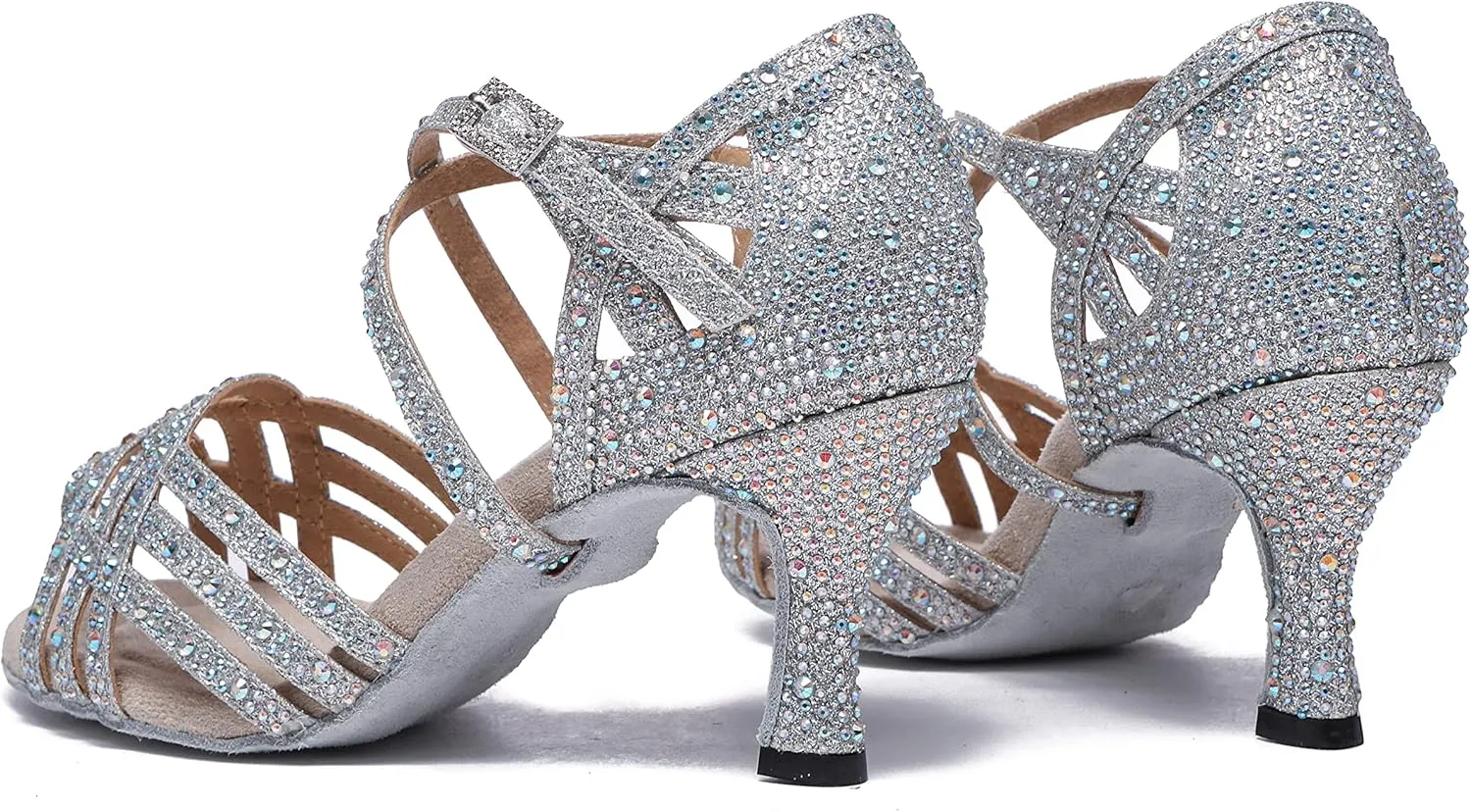 Minishion Women's Rhinestone Dance Shoes Ankle Strap Latin Salsa Dancing Heels